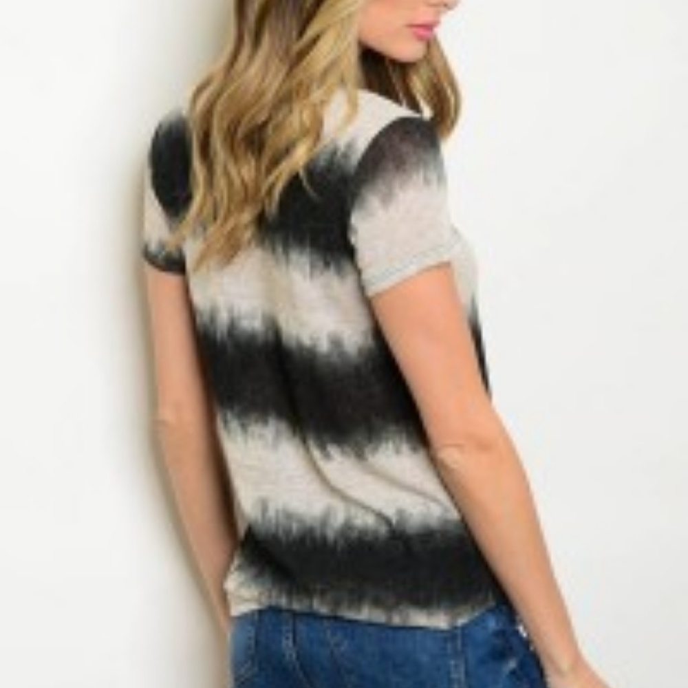 Black and Cream Striped Tee - Picture 2 of 4